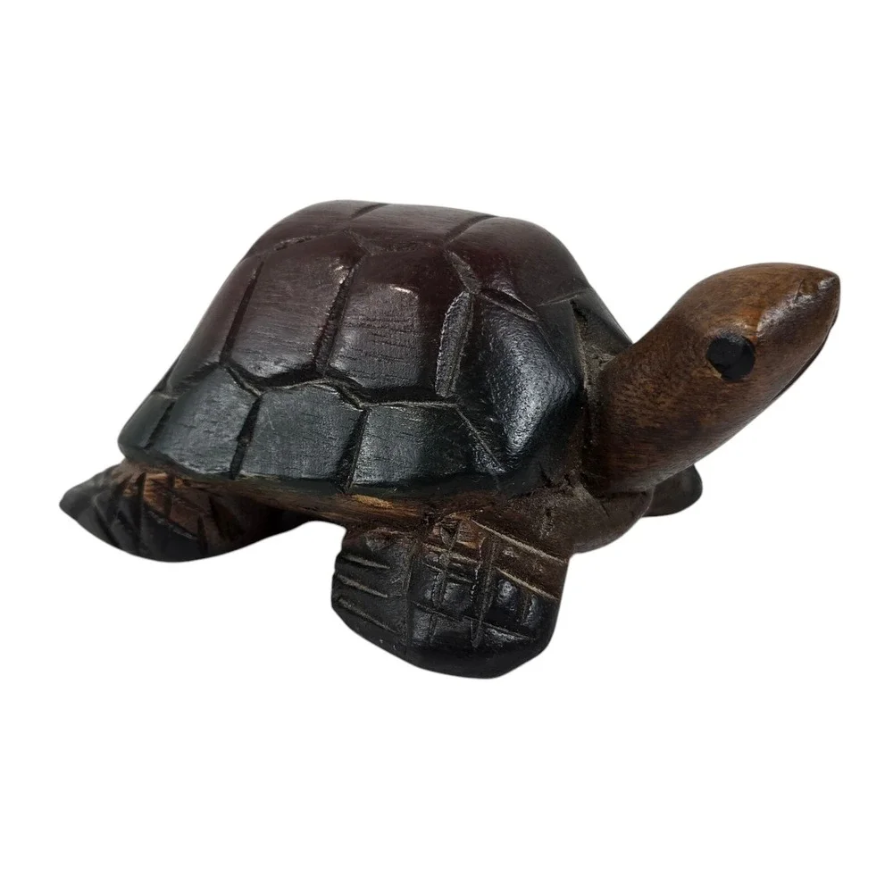 Hand Carved Wood Sea Turtle Folk Art Shelf Sitter 5x3x2.5